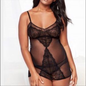 New Adore Me Sheer Black Mesh & Lace Babydoll Set
